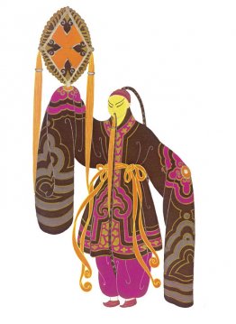 Portador de abanico chino; para el número La mujer y el diablo e Portador de abanico chino; para el número La mujer y el diablo e