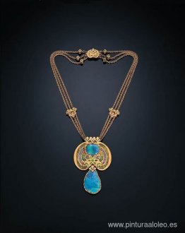 Collar. Ópalos negros, granate demantoide, zafiro, esmalte, oro Collar. Ópalos negros, granate demantoide, zafiro, esmalte, oro