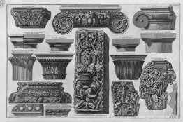 Varios capiteles y un bajorrelieve (Jardines Farnese, Villa Barb Varios capiteles y un bajorrelieve (Jardines Farnese, Villa Barb