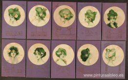 Caras de chicas en círculo en violeta. Caras de chicas en círculo en violeta.