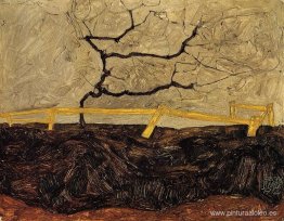 Árbol desnudo detrás de una valla Árbol desnudo detrás de una valla