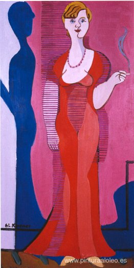 Mujer rubia con un vestido rojo, retrato de Elisabeth Hembus Mujer rubia con un vestido rojo, retrato de Elisabeth Hembus