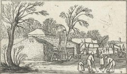 Flask patinadores y jugadores sobre el hielo en los corrales Flask patinadores y jugadores sobre el hielo en los corrales