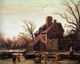 Paisaje invernal con casa de campo Paisaje invernal con casa de campo