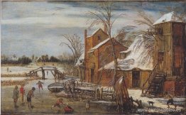 Escena de invierno con patinadores. Escena de invierno con patinadores.
