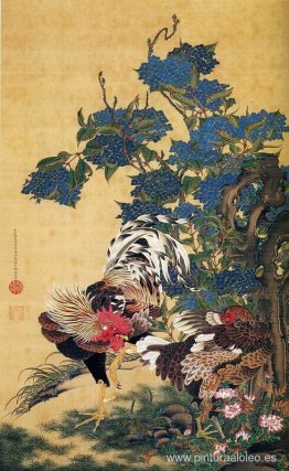 Gallo y Gallina con Hortensias Gallo y Gallina con Hortensias