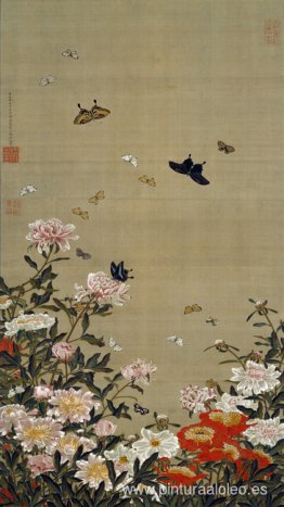 Peonías y mariposas Peonías y mariposas