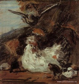 Una gallina y sus polluelos (según Melchior d'Hondecoeter) Una gallina y sus polluelos (según Melchior d'Hondecoeter)