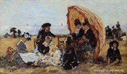 Trouville, en la playa al abrigo de una sombrilla Trouville, en la playa al abrigo de una sombrilla