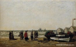 Mujeres en la playa, mares agitados Mujeres en la playa, mares agitados