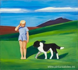Niño y perro en paisaje islandés. Niño y perro en paisaje islandés.