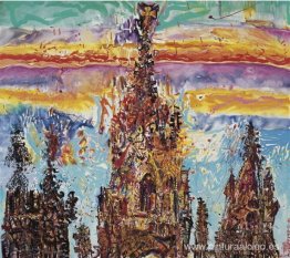 La catedral de Barcelona como un naranja rojo sangre La catedral de Barcelona como un naranja rojo sangre