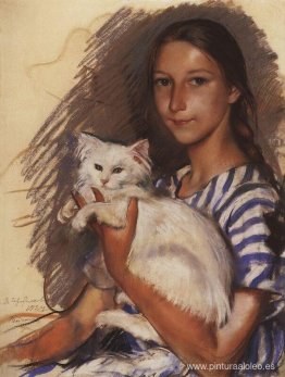 Retrato de Natasha Lancere con un gato. Retrato de Natasha Lancere con un gato.