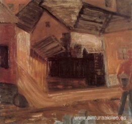 Casas con hombre cargando piedra Casas con hombre cargando piedra