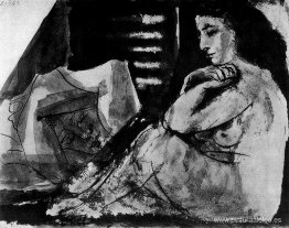 Hombre dormido y mujer sentada. Hombre dormido y mujer sentada.