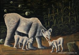 Oso blanco con sus cachorros (en el maizal) Oso blanco con sus cachorros (en el maizal)