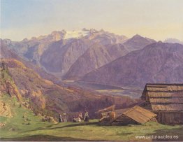 Vista del Dachstein con el Hallstättersee desde Hütteneckalpe en Vista del Dachstein con el Hallstättersee desde Hütteneckalpe en