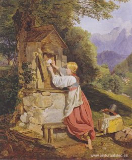 Niña adorna a la Virgen María con una rosa Niña adorna a la Virgen María con una rosa