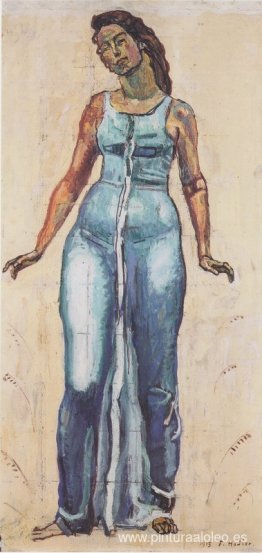 Figura femenina de pie con un vestido azul. Figura femenina de pie con un vestido azul.