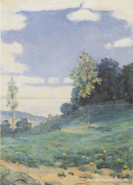 Paisaje con dos pequeños árboles. Paisaje con dos pequeños árboles.