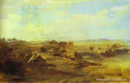 Paisaje con cabañas de campesinos y estanque cerca de San Peters Paisaje con cabañas de campesinos y estanque cerca de San Peters