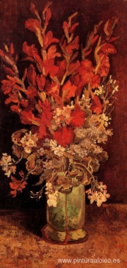 Jarrón con gladiolos y claveles Jarrón con gladiolos y claveles