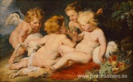 Cristo y Juan Bautista de niños y dos ángeles. Cristo y Juan Bautista de niños y dos ángeles.