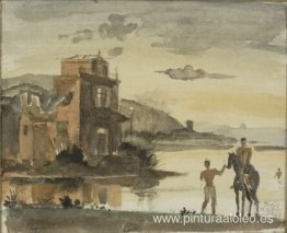 Jinete y bañista con casa. Jinete y bañista con casa.