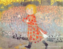 Niño con delantal o niña con vestido rojo Niño con delantal o niña con vestido rojo