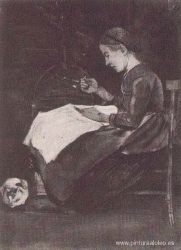 Mujer joven cosiendo Mujer joven cosiendo