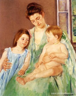 Madre joven y dos hijos Madre joven y dos hijos
