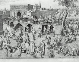 Patinaje sobre hielo ante la Puerta de San Jorge, Amberes Patinaje sobre hielo ante la Puerta de San Jorge, Amberes