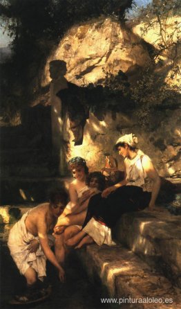 Junto a una piscina. Una escena de la vida romana Junto a una piscina. Una escena de la vida romana