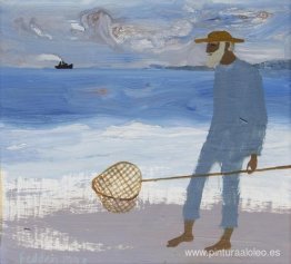 Julián con una red de pesca. Julián con una red de pesca.