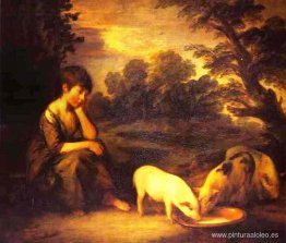 niña con cerdos niña con cerdos