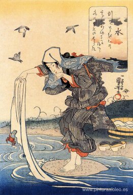 Mujer lavando ropa en el río Mujer lavando ropa en el río