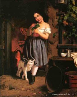 Una joven con gato Una joven con gato