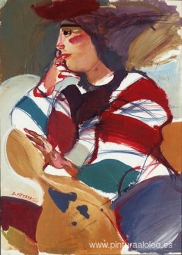 Figura teatral en un sofá amarillo. Figura teatral en un sofá amarillo.