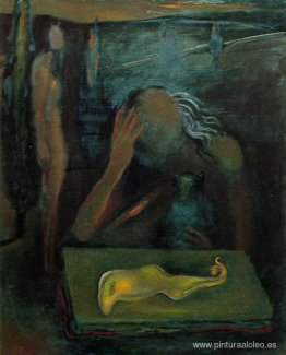 Figura sentada contemplando un 'gran masturbador de tenia' Figura sentada contemplando un 'gran masturbador de tenia'