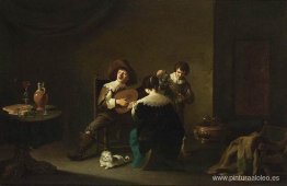 Interior con un caballero tocando el laúd y una dama cantando Interior con un caballero tocando el laúd y una dama cantando