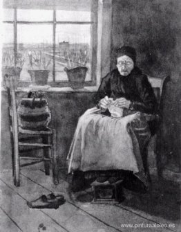 mujer en la ventana, tejer mujer en la ventana, tejer