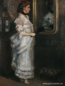 Dama en el espejo con un abanico. Dama en el espejo con un abanico.