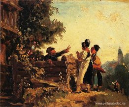 Niñas de Suabia en la valla de un jardín Niñas de Suabia en la valla de un jardín