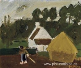 Mujer cortando el césped Mujer cortando el césped