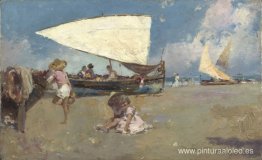 Niños en una playa soleada Niños en una playa soleada