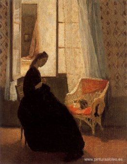 Mujer cosiendo en una ventana Mujer cosiendo en una ventana