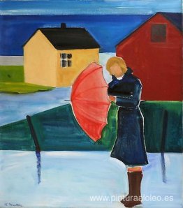 Mujer en Reykjavik con paraguas Mujer en Reykjavik con paraguas