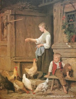 Niña alimentando a las gallinas Niña alimentando a las gallinas