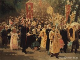 Procesión religiosa en un bosque de robles. Aparición del icono Procesión religiosa en un bosque de robles. Aparición del icono