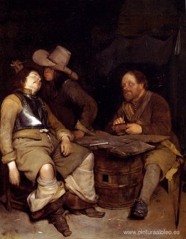 Interior de una sala de guardia con un soldado lanzando humo a l Interior de una sala de guardia con un soldado lanzando humo a l